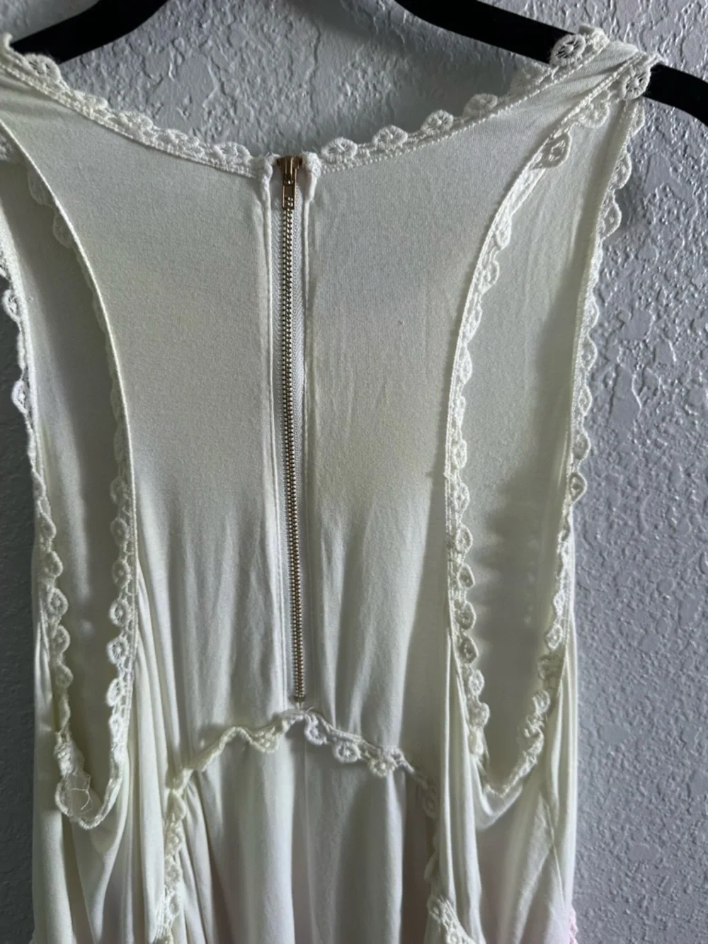 POL Boho Babydoll Tunic Top Lace Trim Ivory Pink Flowy Oversized Mini Size - Picture 6 of 9
